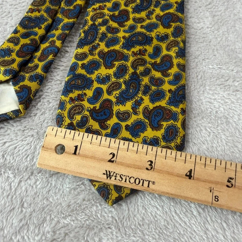 60s Brooks Brothers Mens Necktie Blue Yellow Silk Paisley Vintage 54x3.75 Short